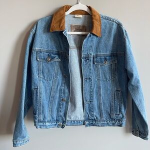 Vintage 80s Blue Denim Jacket with Brown Suede Collar